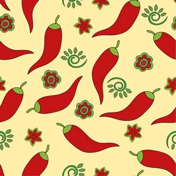 Seamless pattern. Chile pepper. green, yellow and red colors. vector Illustrazione stock