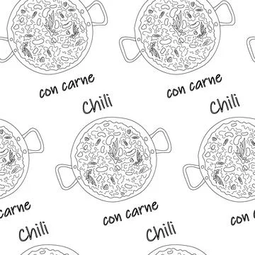 Seamless pattern from Chili con carne with beans and slices with lettering Illustrazione stock