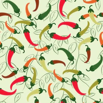 Seamless pattern with chili pepper on a light green background. Stock Illustration