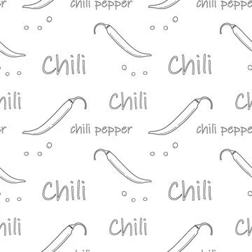 Seamless pattern of Chili pepper, peppercorn with lettering. Latin American Stock Illustration