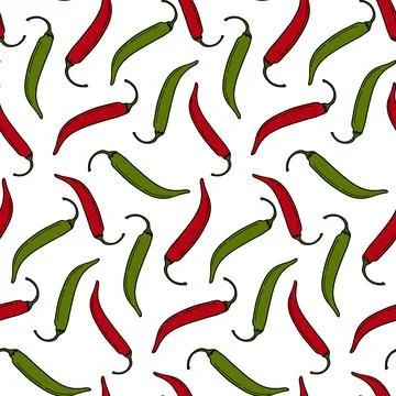 Seamless pattern with chili pepper red and green in trendy bright hues. Abstract Stock Illustration