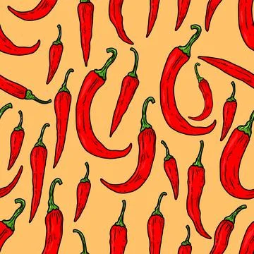 Seamless pattern with chili peppers. Design element for poster, card, banner. Illustrazione stock