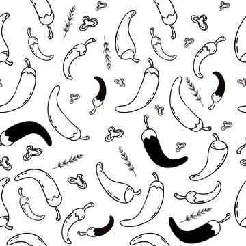 Seamless pattern with chili peppers on white background. Vector illustratio.. Illustrazione stock
