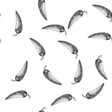 Seamless pattern chilli chili pepper sketch hand drawn Illustrazione stock