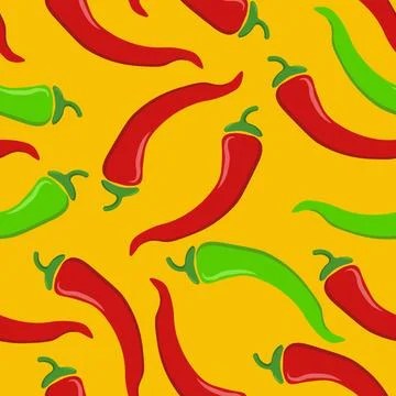 Seamless pattern chilli on a yellow background Illustrazione stock