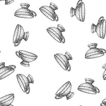 Seamless pattern china porcelain cup sketch hand drawn Stock Illustration