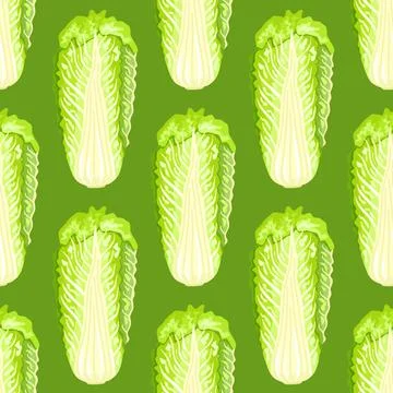 Seamless pattern Chinese cabbage on bright green background. Modern ornament  Stock Illustration