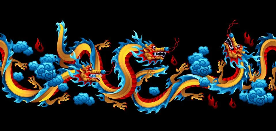 Seamless pattern with Chinese dragons. Stock Illustration