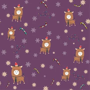 Seamless pattern. Chinese Happy new year. Year of the bull Stock Illustration