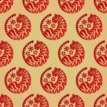 Seamless pattern with Chinese New Year 2022 Zodiac Year of the tiger sign with Illustrazione stock