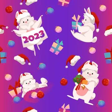 Seamless pattern with Chinese new year 2023 Rabbit, vector illustration. Stock Illustration