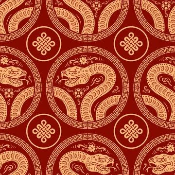 Seamless pattern for Chinese New Year 2025 celebration is bright and Snake .. Stock Illustration