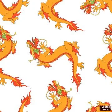 Seamless pattern Chinese red dragon. Иллюстрация