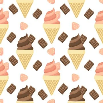Seamless pattern of chocolate and strawberry ice cream Stock Illustration