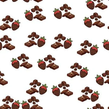Seamless pattern with chocolate and strawberry on a white background. Stock Illustration