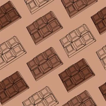 Seamless pattern of the chocolate bar icon. Continuous one-line drawing of .. Stock Illustration