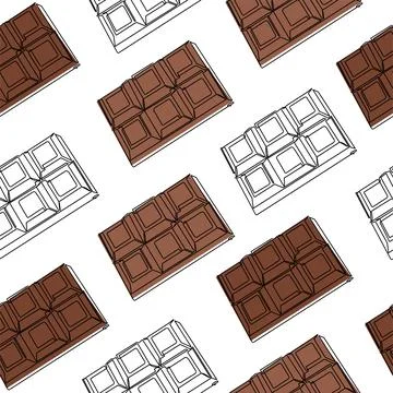 Seamless pattern of the chocolate bar icon. Continuous one-line drawing of Illustrazione stock