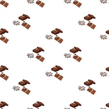 Seamless pattern with chocolate bars and pastry elements on white background. Stock Illustration