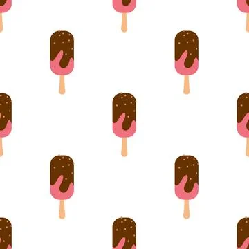 Seamless pattern with chocolate berry ice cream popsicle. Cute summer print with Stock Illustration