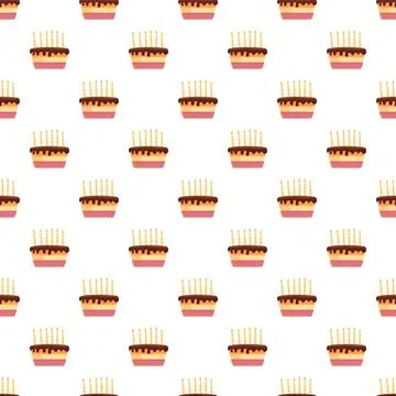 Seamless pattern of chocolate birthday cakes with candles Stock Illustration