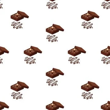 Seamless pattern with chocolate boxes and decorative swirls on white backgr.. Stock Illustration