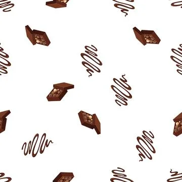 Seamless pattern with chocolate boxes and swirls on white background. Stock Illustration
