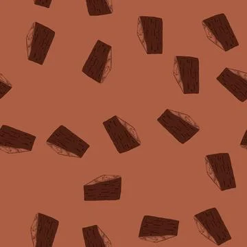 Seamless pattern chocolate brownie slice cartoon drawing on white Stock Illustration