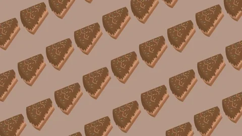 Seamless pattern with chocolate cake slices and colorful sprinkles on a brown Stock Footage 328601532