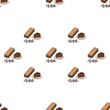 Seamless pattern with chocolate cake slices and rectangular brownies on whi.. Stock Illustration