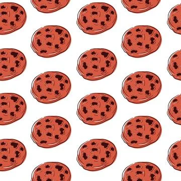 Seamless pattern with chocolate chip cookie on a white background. Flat style Stock Illustration