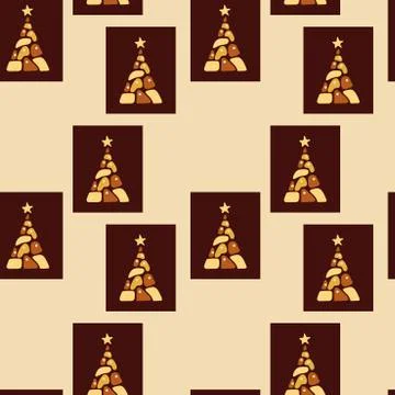 Seamless pattern. Chocolate Christmas trees. Different kinds of chocolate. Stock Illustration