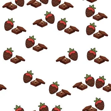 Seamless pattern with chocolate covered strawberries and brownies. イラスト素材