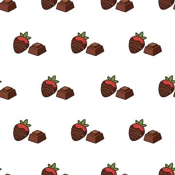 Seamless pattern with chocolate covered strawberries and chocolate squares .. Stock Illustration