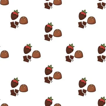 Seamless pattern with chocolate covered strawberries and sweet truffle cand.. Stock Illustration