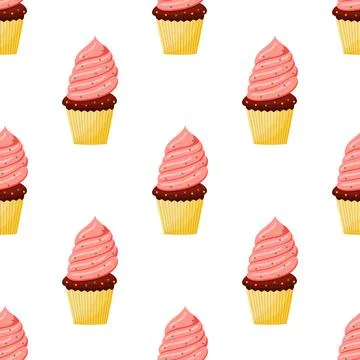 Seamless pattern chocolate cupcake with pink cream. vector illustration on .. Illustrazione stock