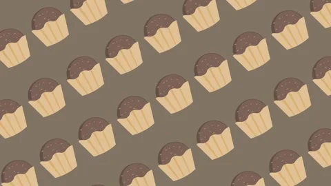 Seamless pattern with chocolate cupcakes or muffins on a brown background animat Stock Footage 330530383