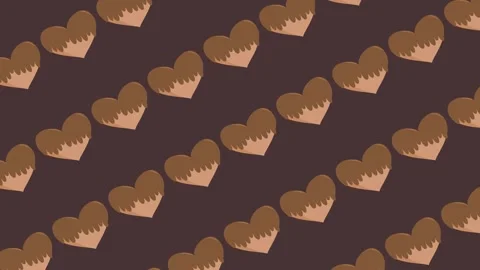 Seamless pattern with chocolate-dipped heart cookies on dark brown background Stock Footage 328601527