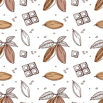 Seamless pattern with Chocolate. Hand drawn vector bar of broken chocolate and Stock Illustration