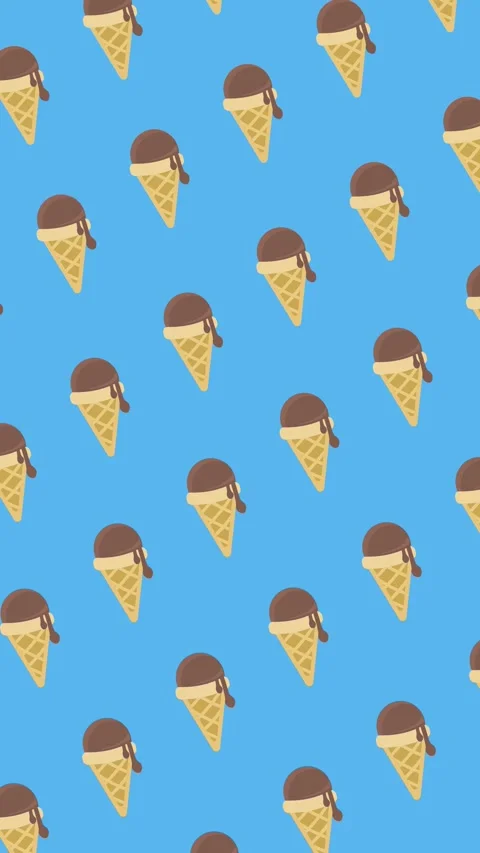 Seamless pattern of chocolate ice cream cones on a blue background animation Video stock 334230332