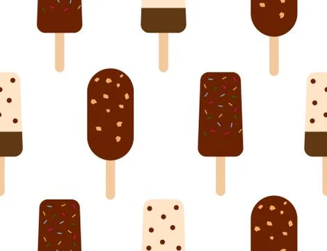 Seamless pattern of  chocolate ice cream pattern on white background - Vector il Stock Illustration