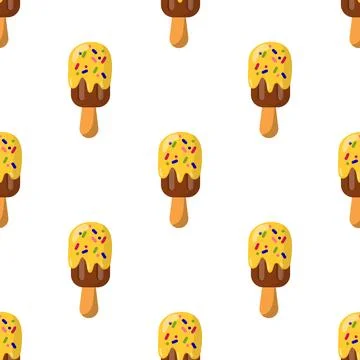 Seamless pattern chocolate ice cream on a popsicle stick with icing. vector.. Stock Illustration