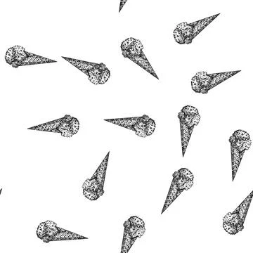 Seamless pattern chocolate ice cream cone sketch hand drawn Stock Illustration