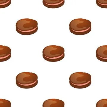 Seamless pattern with chocolate macaroon on white. Vector Stock Illustration