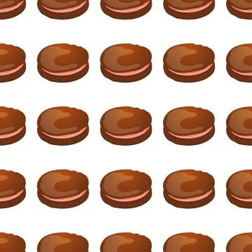 Seamless pattern with chocolate macaroon on white. Vector Stock Illustration