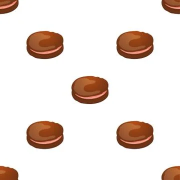 Seamless pattern with chocolate macaroon on white. Vector Stock Illustration