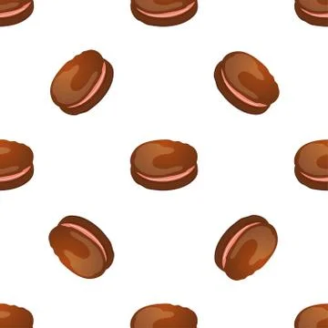 Seamless pattern with chocolate macaroon on white. Vector Stock Illustration