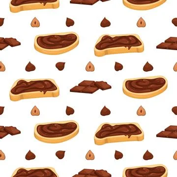 Seamless pattern with chocolate paste, chocolate and nut sandwiches. Sweet sa Stock Illustration