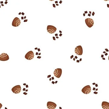 Seamless pattern with chocolate pastry buns and dark chocolate chunks on wh.. Stock Illustration