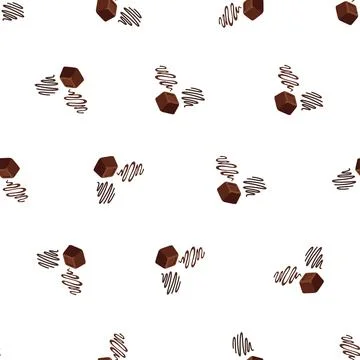 Seamless pattern with chocolate pieces and drizzle on white background. Stock Illustration