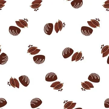 Seamless pattern with chocolate pralines and cocoa beans. Stock Illustration